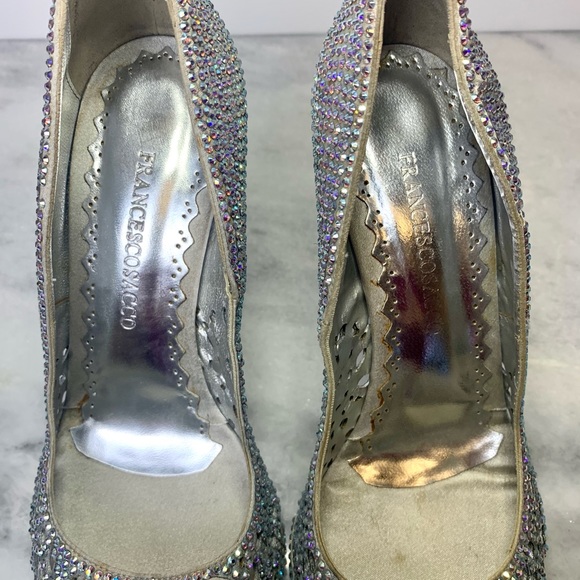 Francesco Sacco Embellished Silver Raso Argento 1811 Pumps - Picture 10 of 16